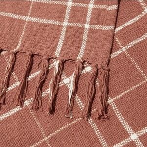 Little Korboose April Nemeth, New Woven Terracotta Plaid Cotton Throw Blanket